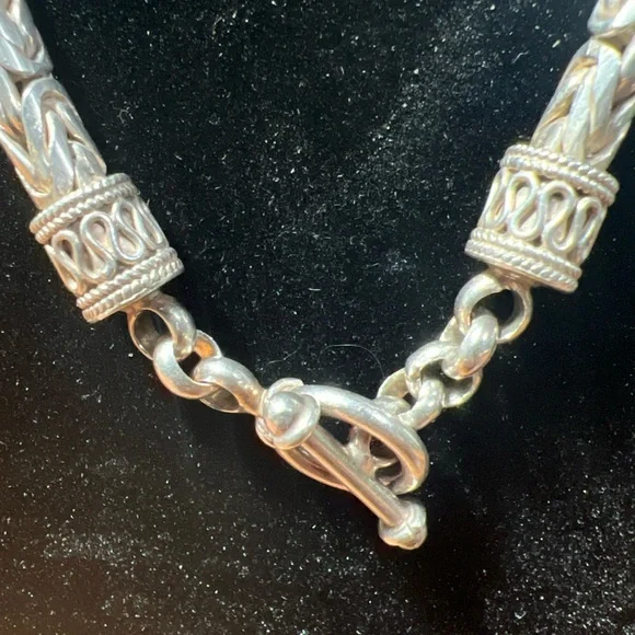 Sterling Silver .925 Round Byzantine King/Bali Chain Necklace 20” 76g Heavy